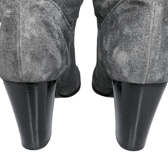 Chanel Interlocking C Grey Suede Fold Over Metallic Thigh Knee High Boots EU 38 - Picture 9 of 11